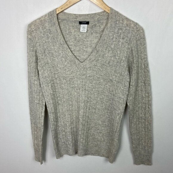 J. Crew Cashmere Wool Cable Knit V-Neck Long Sleeve Sweater Tan Beige Size XS - Picture 6 of 6